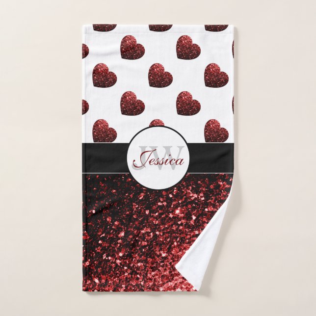 Rouge Glamour Paillettes scintille Monogramme de c (Serviette à main)