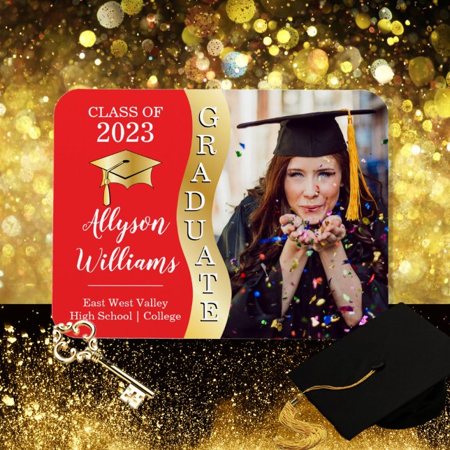 Rouge | Gold Graduate Vague Grad Magnet photo Casq (Créateur téléchargé)