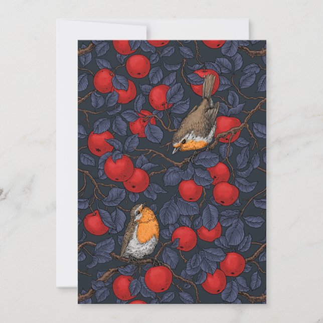 Rouge-gorges dans le pommier/bleu et rouge  (Devant)
