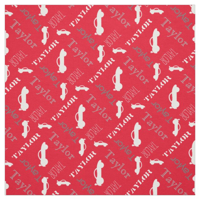 Rouge gris nom personnalisé garçons tissu de texte (Échantillon)