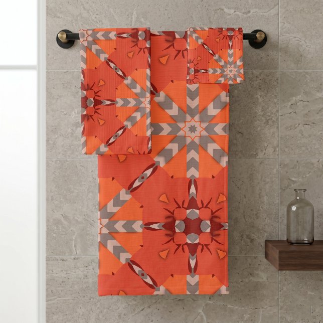 Rouge gris orange bohème ethnique art folklorique  (Créateur téléchargé)