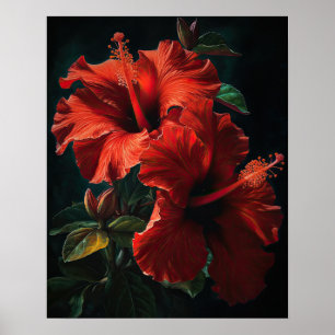 Rouge Hibiscus Fleurs Art Imprimer Poster
