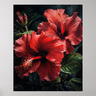 Rouge Hibiscus Fleurs Art Imprimer Poster