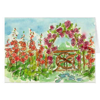 Rouge Hollyhock Aquarelle Fleurs Jardin Porte vier