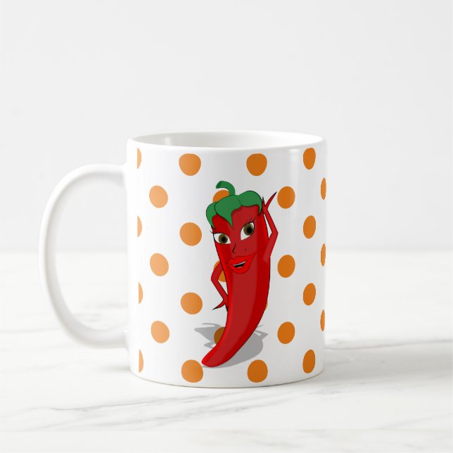 Rouge Hot Pepper Diva Orange Pois café Mug (Gauche)