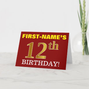 Rouge, Imitation Or "12e anniversaire" Carte d'ann