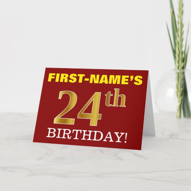 Rouge, Imitation Or "24e anniversaire" Carte d'ann (Devant)