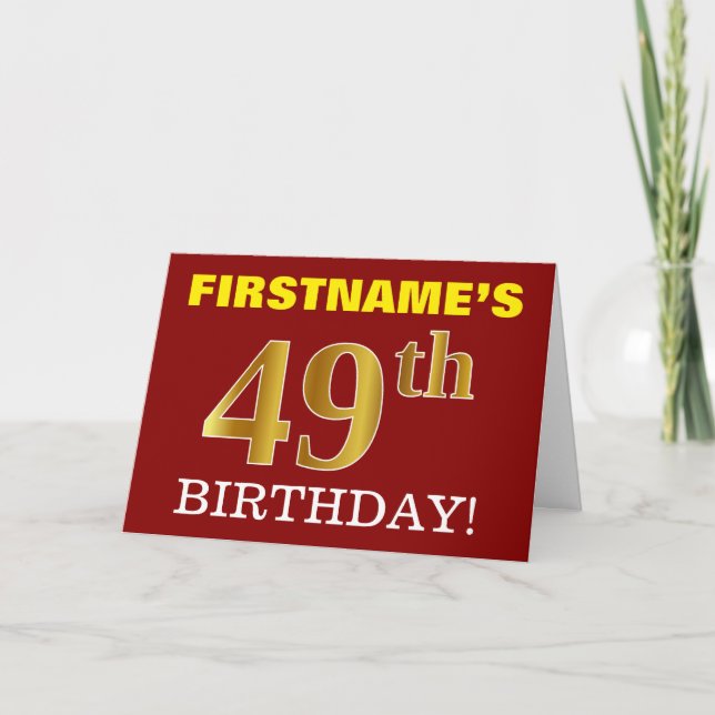 Rouge, Imitation Or "49e ANNIVERSAIRE" Carte d'ann (Devant)