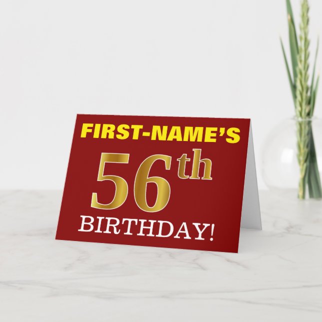 Rouge, Imitation Or "56e anniversaire" Carte d'ann (Devant)