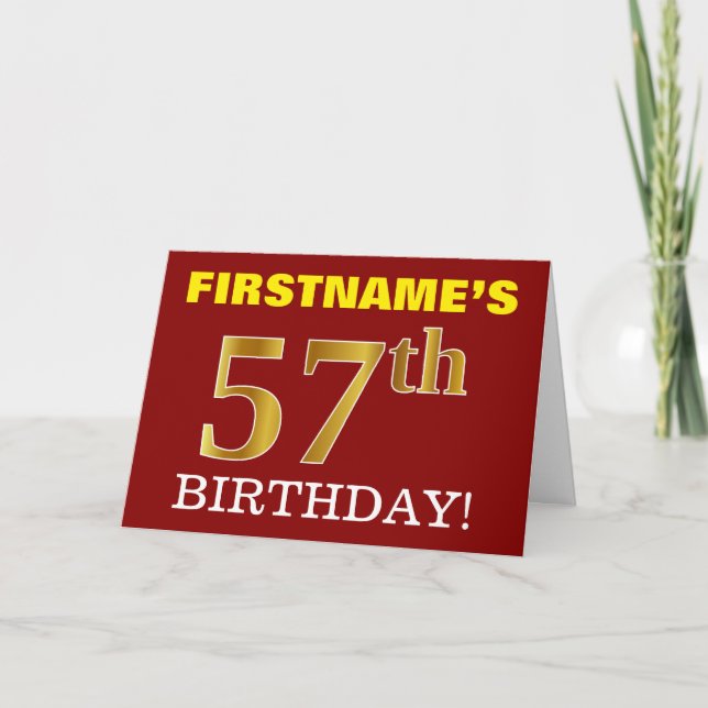 Rouge, Imitation Or "57th BIRTHDAY" Carte d'annive (Devant)