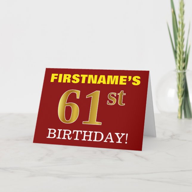 Rouge, Imitation Or "61ème anniversaire" Carte d'a (Devant)