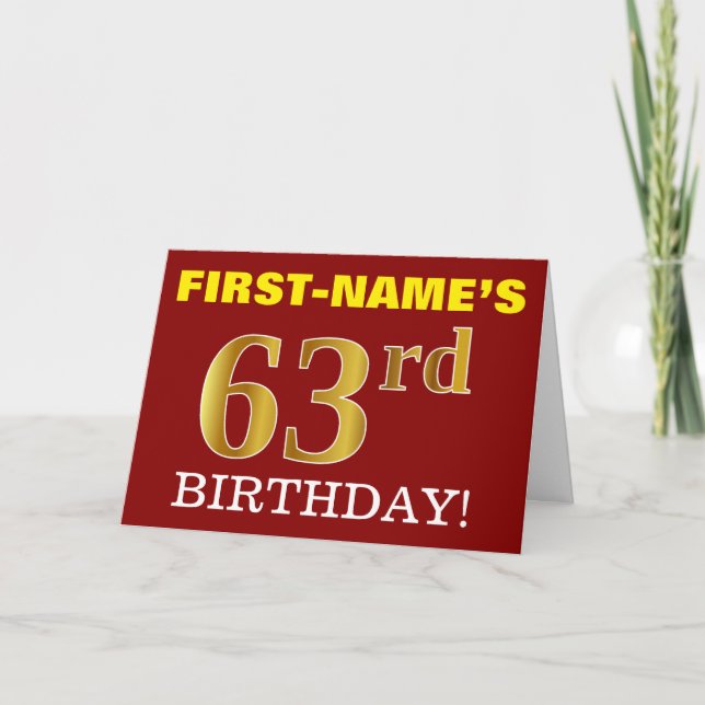 Rouge, Imitation Or "63e anniversaire" Carte d'ann (Devant)