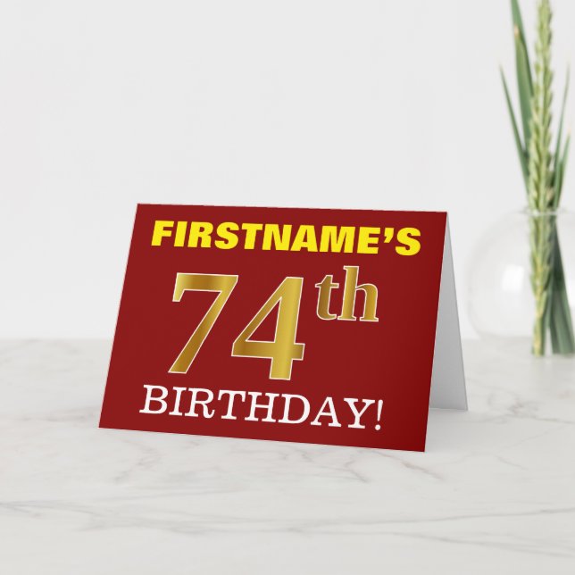 Rouge, Imitation Or "74e anniversaire" Carte d'ann (Devant)
