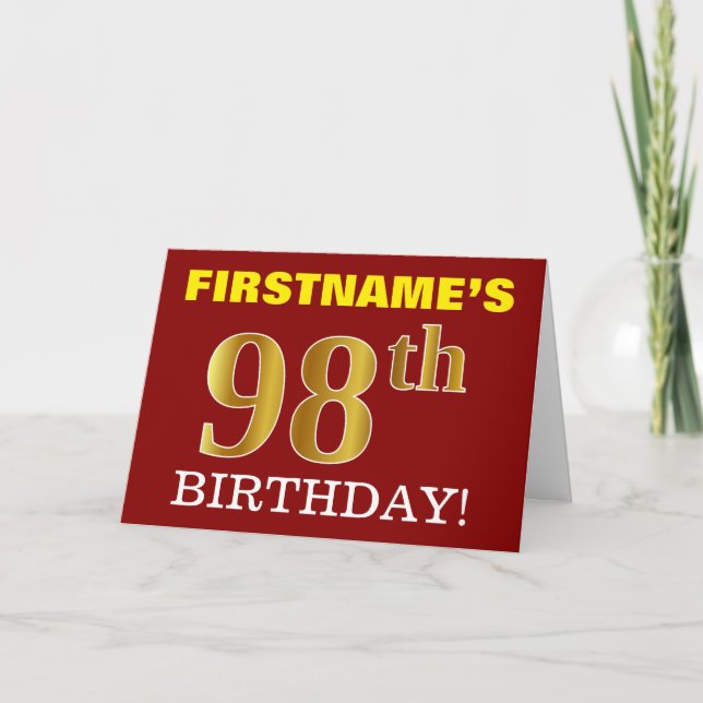 Rouge, Imitation Or "98e anniversaire" Carte d'ann (Devant)