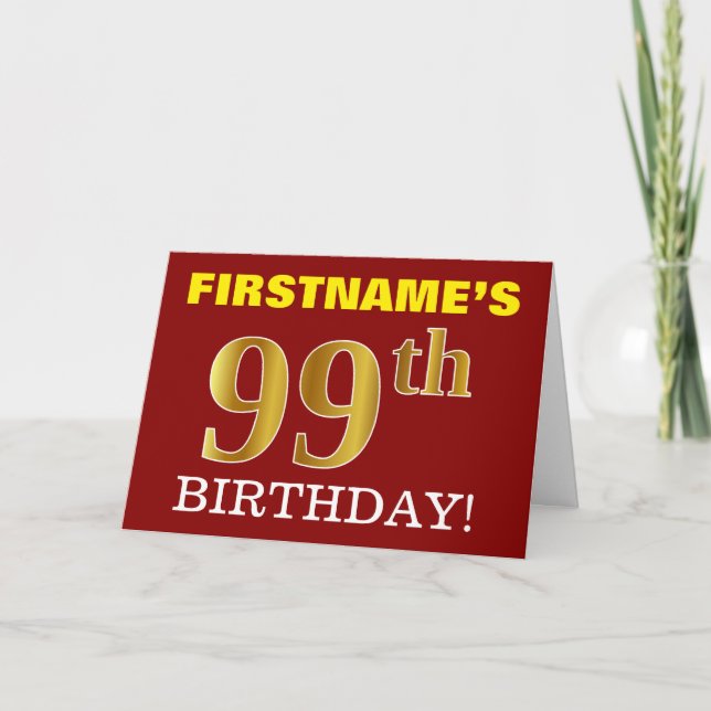 Rouge, Imitation Or "99e anniversaire" Carte d'ann (Devant)