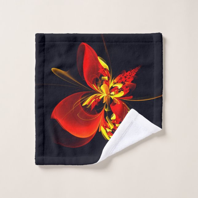 Rouge Jaune Floral Moderne Résumé Modèle Art #10 (Gant de toilette)