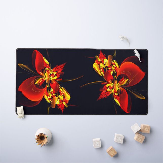 Rouge Jaune Floral Moderne Résumé Modèle Art #10 (Tableau pour enfants)