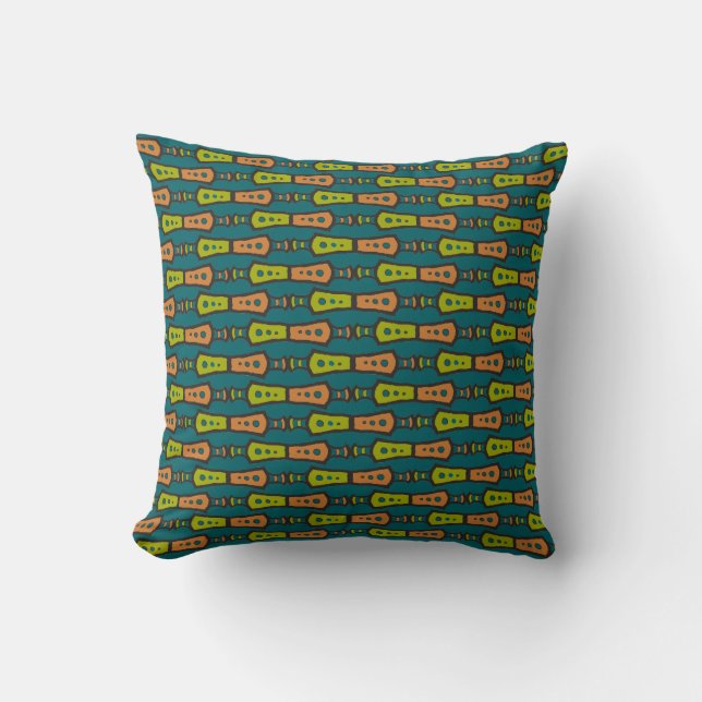 Rouge, Jaune, Noir, Tribal sur Coussin Turquoise,  (Recto)