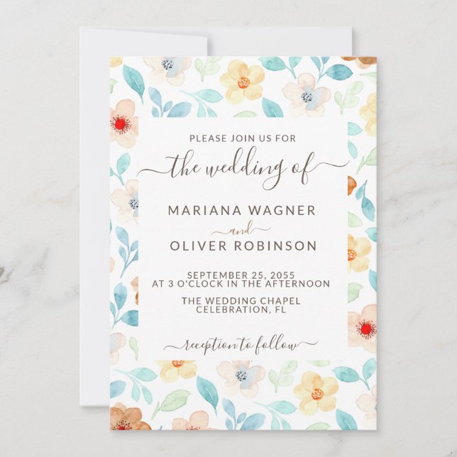 Rouge Jaune Simple Floral Élégant Invitation Scrip (Devant)