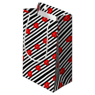 Rouge lèvres noir blanc rayé sac cadeau