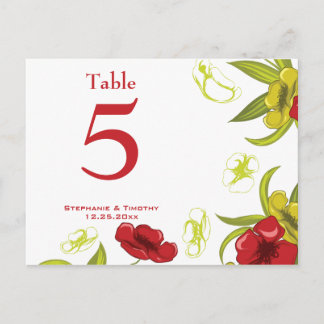 Rouge + Lime Vert fleur de pavot Numéro de table d