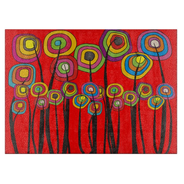 ROUGE lunatique de planche à découper de fleurs (Devant)