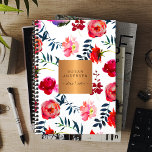 Rouge marine floral élégant rose or cuivre métalli<br><div class="desc">Luxueux et chic professionnel aquarelle planner avec grand beau motif d'aquarelle peint à la main avec rose et magenta, corail et rouge bordeaux roses et fleurons avec le feuillage bleu profond de l'océan et avec un beige brillant en cuivre look métallique (carré) étiquette. Idéal pour les wedding planners | maquillage...</div>