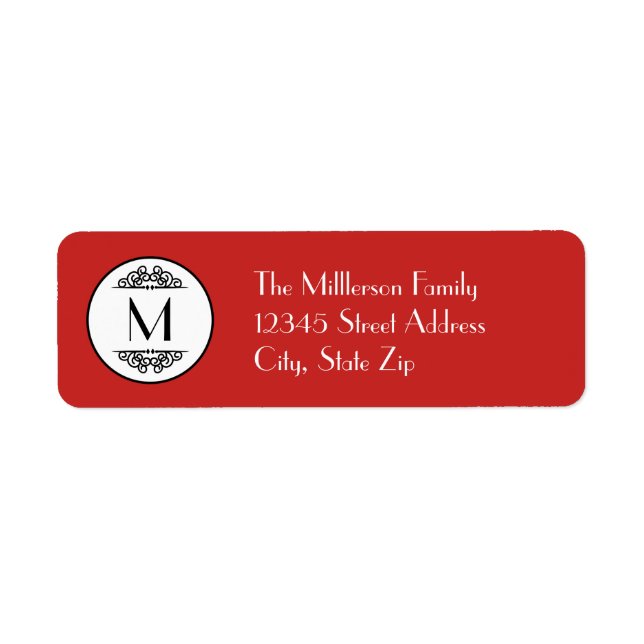 Rouge Monogramme vintage - Étiquette d'adresse de  (Devant)