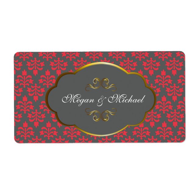 Rouge n étiquettes Mariage damassé Brown (Devant)