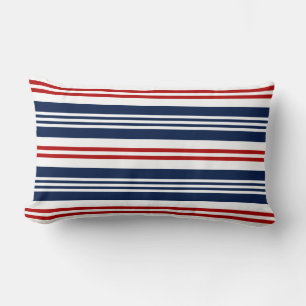 Rouge nautique, Blanc, Bleu Coussin Lumbar rayé