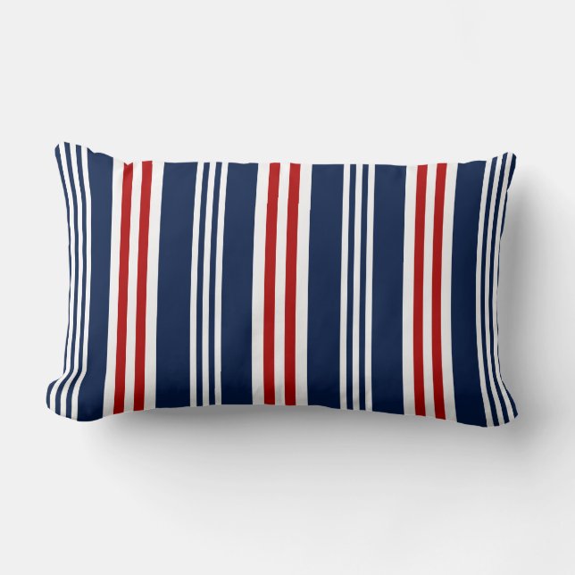 Rouge nautique, Blanc, Coussin Lumbar bleu marine (Recto)