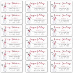 Rouge neige   Étiquettes de adresse de Noël gris