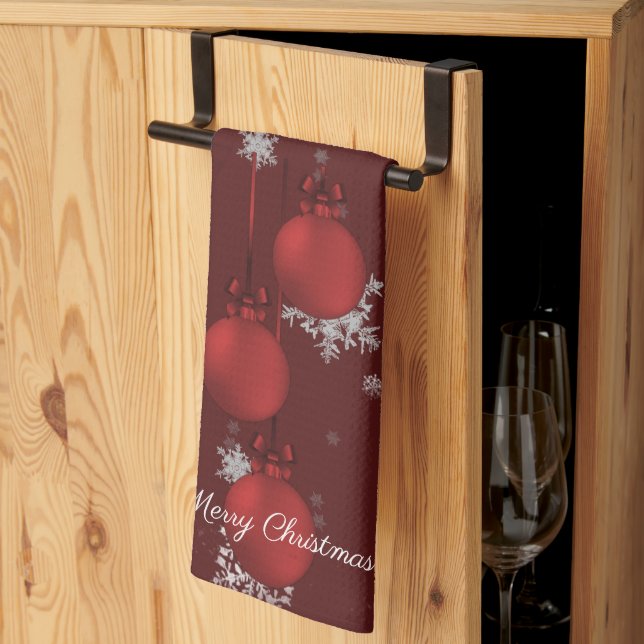 Rouge Noël Ornements Serviette de cuisine (Pliage en tiers)