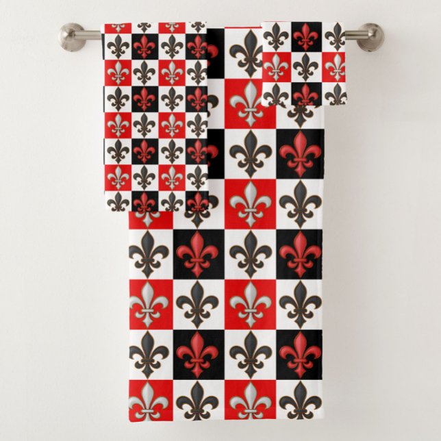 Rouge Noir Blanc À damiers Fleur de lis Design (Créateur téléchargé)