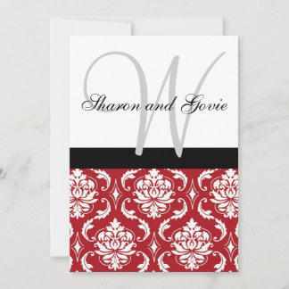 Rouge noir blanc Damas Faire-part de mariage Monog
