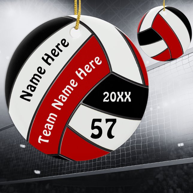 Rouge Noir Blanc Personnalisé Volleyball Ornements (Personalized, Volleyball Ornaments. Nice, Volleyball Christmas gifts. Volleyball Team Gift Ideas.)