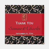 Rouge Noir Cerise Fleurs Mariage Favor Magnet