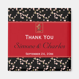 Rouge Noir Cerise Fleurs Mariage Favor Magnet