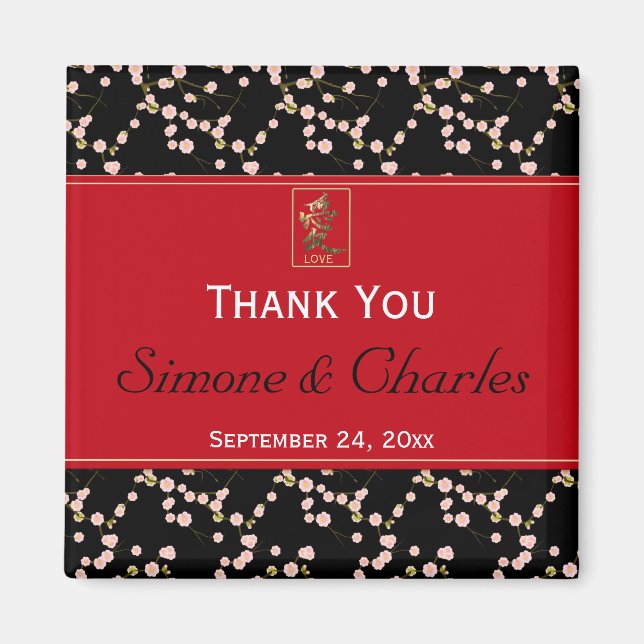 Rouge Noir Cerise Fleurs Mariage Favor Magnet (Devant)