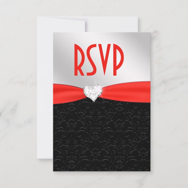 Rouge Noir Floral Damask Diamond Heart RSVP (Devant)