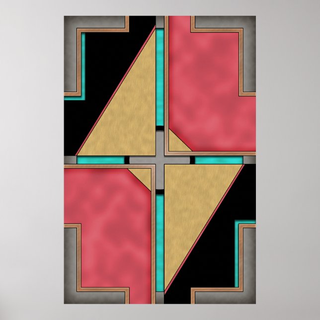 Rouge, Or, Cyberpunk Turquoise Art Déco Design (Devant)