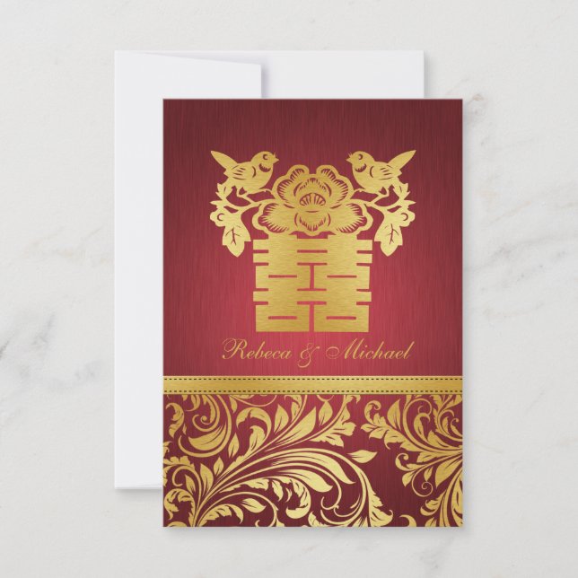 Rouge & Or Damask, chinois Double Happiness RSVP (Devant)