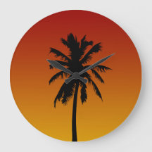 Rouge Orange Coucher du soleil Palm Tree Horloge t