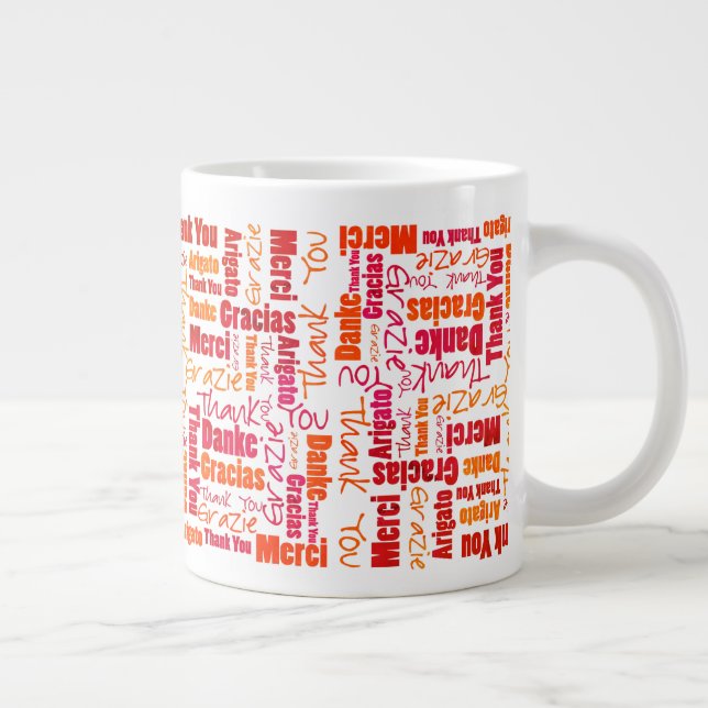 Rouge Orange Merci multilingue Géant Café Mug (Droite)