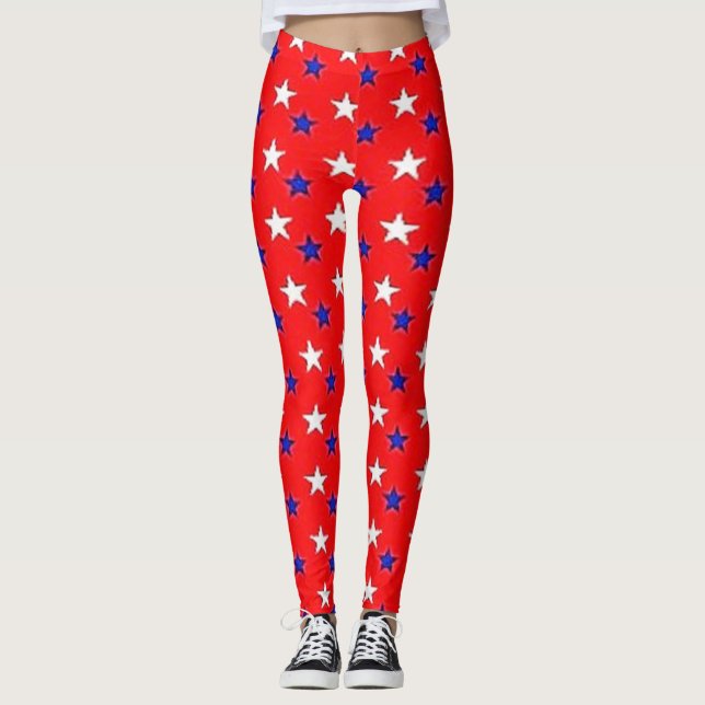 Rouge patriotique avec leggings d'étoiles (Devant)