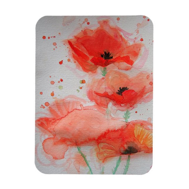 Rouge Pavot Art Floral Fleurs Aquarelle Magnet (Vertical)