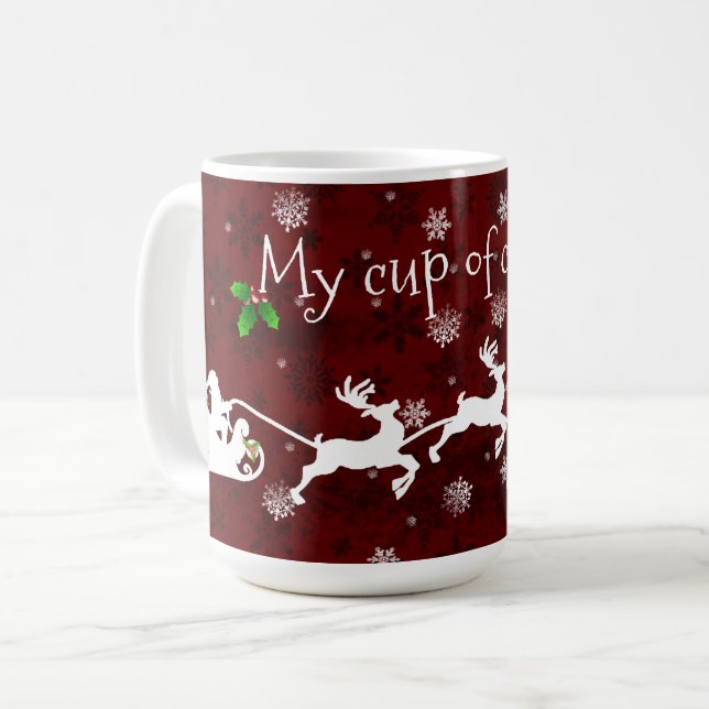 Rouge Père Noël Sleigh et Reindeer Coffee Mug (Devant gauche)