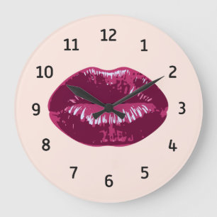 Rouge Plum rose Baisson Lèvres rond Mur Horloge
