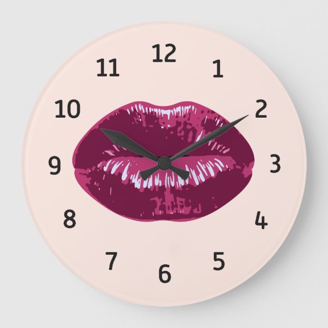 Rouge Plum rose Baisson Lèvres rond Mur Horloge (Recto)