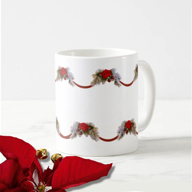 Rouge Poinsettia Garland café Mug (Créateur téléchargé)